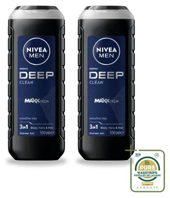 Obrázek produktu pro 2 x NIVEA MEN Hloubkový čisticí sprchový gel 3 v 1 - 500 ml - Balení pro větší spotřebu - 2 kusy