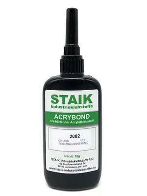 Produktbild von Acrybond 2002 UV-Kleber: dünnflüssiger Glaskleber für zuverlässige Glas-Glas und Glas-Metall-Verbindungen | ohne Lampe | Germany | 70g