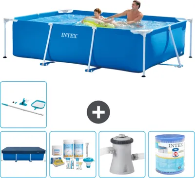 Immagine prodotto di Piscina Intex con struttura rettangolare - 260 x 160 x 65 cm - blu - include copertura - pacchetto manutenzione - pompa filtro per piscina - filtro - kit pulizia