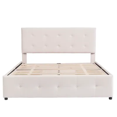 Produktbild von Merax Polsterbett 140x200cm mit höhenverstellbarem Kopfteil und 4 Schubladen, Funktionsbett Samtstoff Doppelbett mit Lattenrost für Erwachsene & Jugen