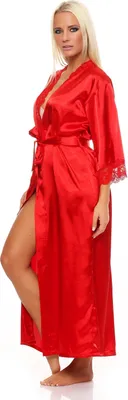 Produktbild von Damen langes Kimono Seidenrobe Morgenmantel; Rot M