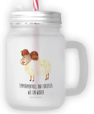 Produktbild von Mr. & Mrs. Panda Glas Sternzeichen Widder - Transparent - Geschenk, Geburtstag April, Cocktailglas, Mason Jar, Trinkgefäß, Becher mit Deckel, Bock, März, Schafbock