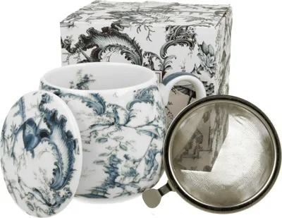 Produktbild von DUO ART GALLERY Fassbecher 430 ml ORIENT BLUE mit Teesieb, New Bone China Porzellan