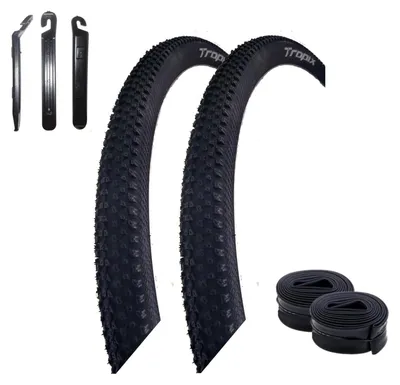 Produktbild von 2 x Tropix MTB Fahrradreifen 29 x 1,95 (50-622) Schwarz + 2 passende Schläuche AV inkl. Reifenheber
