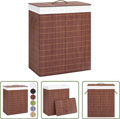 Image de The Living Store Panier à linge en bambou avec 2 compartiments Marron 100 L