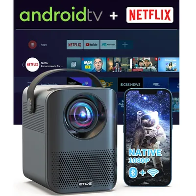 Imagen del producto de Mini proyector nativo 1080P, videoproyector con certificación Netflix, Android TV 10.0, más de 5000 aplicaciones, 400 lúmenes ANSI, compatible con 4K, Wi-Fi 5G y Bluetooth
