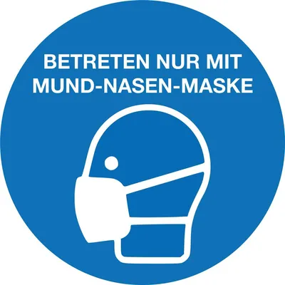 Produktbild von Leitsystemsticker aus PVC-Folie, 10 cm groß, Blau, Motiv "Betreten nur mit Mund-Nasen-Maske"