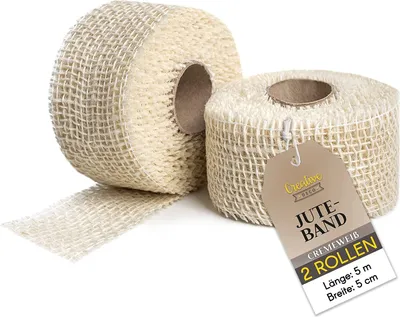 Produktbild von Creative Deco Weiße Juteband | Set aus zwei Rollen 5 cm x 5 m | Hochzeitsdeko Dekoration | Cremeweißer Naturstoff | Kunst und Handwerk | Dekorativer Boho Band