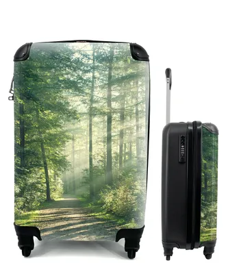 Produktbild von MuchoWow® Koffer Handgepäck Trolley Rollkoffer Kleine Reisekoffer mit 4 Rollen - Wald - Licht - Weg - Cabin Size < 55x40x23 cm & 55x40x20 cm - Fotokoffer - Kabinenkoffer - Boardgepäck - Reise-Box - Reisekoffer - Reisegepäck - Koffer mit Bild - Trolley für Kinder