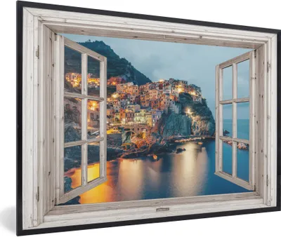 Produktbild von MuchoWow® Gerahmtes Poster Durchblick - Italien - Meer 90x60 cm - Poster mit Schwarzem Bilderrahmen Wandposter Rahmen Foto Bilder - Fotorahmen - Foto-Plakat