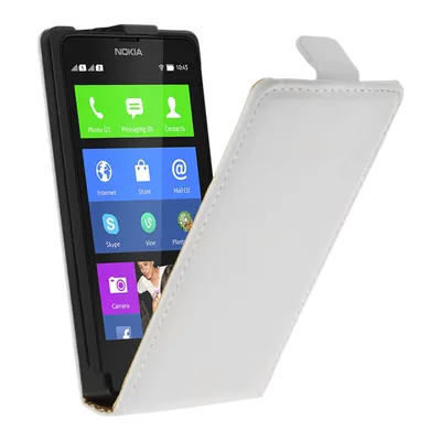 Produktbild von PhoneNatic Kunst-Lederhülle kompatibel mit  Nokia X / X+ - Flip-Case weiß + 2 Schutzfolien