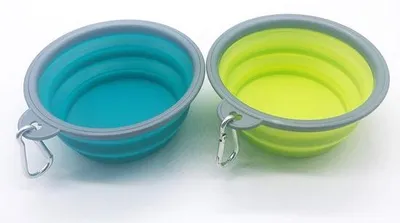 Productafbeelding van Ibenzoa® Opvouwbare reisvoerschaal voor hond en kat – set van 2, geelgroen en marineblauw, 100% voedselveilig siliconen, BPA-vrije plastic rand, opvouwbaar en vaatwasmachinebestendig
