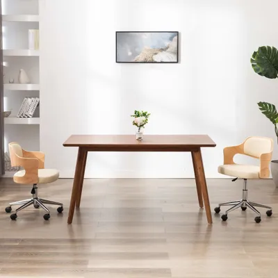 Produktbild von The Living Store Esszimmerstuhl Drehbar Creme Bugholz und Kunstleder