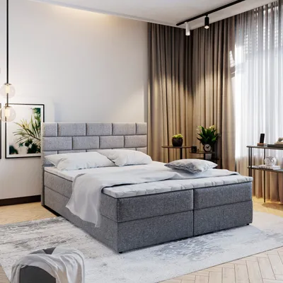 Produktbild von Masseno Boxspringbett KERLO 180x200 cm Komplett-Set mit Bonell Matratze und Topper, Polsterbett mit Bettkästen -Hellgrau, INARI 91