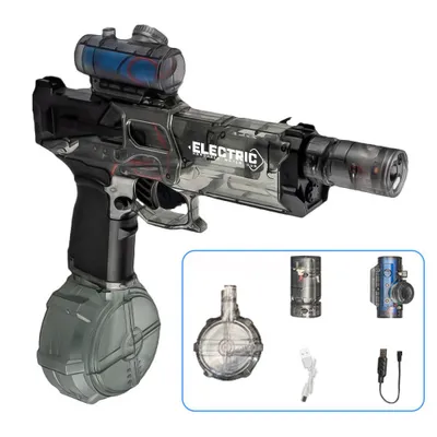 Image de Pistolet à eau électrique pour adultes et enfants, pistolet à eau automatique avec lumières LED, jouet pour les fêtes d'été en plein air, à la piscine ou à la plage, noir