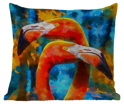 Produktbild von MuchoWow® Outdoor Kissen - Ölgemälde - Vogel - Flamingo - 60x60 cm - Wetterfest - Lounge Kissen - Dekoration - Schlaf Kissen