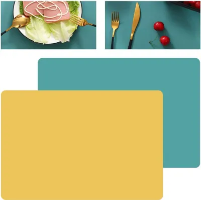 Produktbild von Silikon Tischset, 4pcs Grün Gelb Silikon Platzset Platzdeckchen Silikon Tischunterlage Tischsets Abwaschbar Tischset rutschfest für Tisch Esszimmer Küche, 40cm x 30cm
