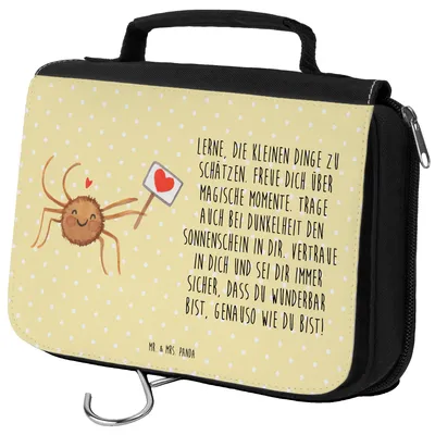 Produktbild von Mr. & Mrs. Panda Necessaire Spinne Agathe Motivation - Gelb Pastell - Geschenk, Glück, Kulturbeutel, kulturtäschchen, Liebe, Vertrauen, badtasche, Dankeschön
