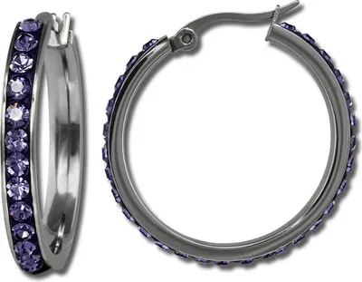 Immagine prodotto di Orecchini Amello da donna in acciaio inossidabile con zirconi scintillanti a cerchio viola 30 mm D2ESOS04V
