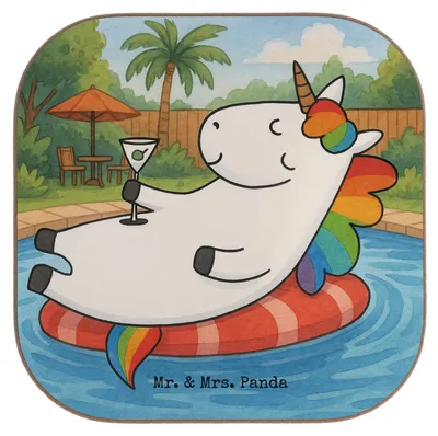 Produktbild von Mr. & Mrs. Panda Holzuntersetzer Einhorn Cocktail Design - Weiß - Geschenk, Untersetzer für Gläser, Geburtstag, Lustig, Einhörner, gläseruntersetzer, Coaster, Feiern