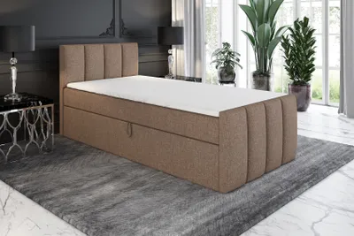 Produktbild von Boxspringbett, Jugendbett FUNI 100x200 (Rechts) mit Bettkästen, Bonell-Matratze und Topper. Farbe: Braun.