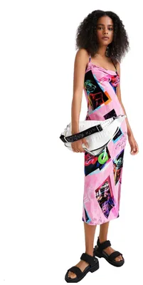 Produktbild von Desigual Damen Tropic rosa bedrucktes Kleid mit Trägern XL