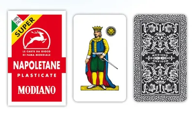 Productafbeelding van Modiano Napoletane speelkaarten, karton, plastic, afbeelding van een jongen/meisje, Spanje, 88,9 mm, 50,8 mm