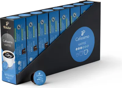 Produktbild von Tchibo Cafissimo Vorratsbox Kaffee Filterkaffee mild Kaffeekapseln, 80 Stück – 8x10 Kapseln (Kaffee, mild mit sanften Röstaromen), nachhaltig & fair gehandelt