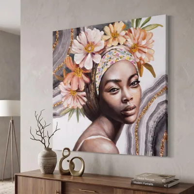 Immagine prodotto di Dipinto su tela multicolore donna con applicazioni cm 100x3x100