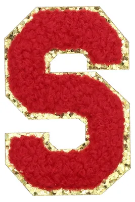 Buchstaben-Patch S, Plüsch, Goldrand, 5,5x3,75 cm, rot, zum Aufbügeln