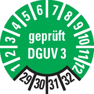 Produktbild von Dreifke® Prüfplakette  nach DGUV 3, 29-32, grün, Dokumentenfolie, Ø 10...