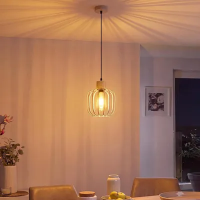 Produktbild von ZMH Esszimmer Pendelleuchte 1 flammig Esstisch Hängelampe E27 Grau Hängeleuchte Holz Küchenlampe Küche Pendellampe für Kücheninsel Schlafzimmer
