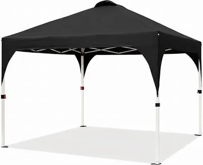 Produktbild von Faltpavillon 3x3 m Pop up Pavillon, Gartenpavillon Wasserdicht & UV-Schutz, Höhenverstellbar mit Windentlüftung, inkl. 4 Sandsäcke & Rolltragetasche für Camping Garten Markt, Schwarz