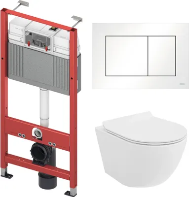 Produktbild von WC SET: Vorwandelement TECEbase + Toilette Rolo Weiß + Schallschutzmatte + Betätigungsplatte in Weiß