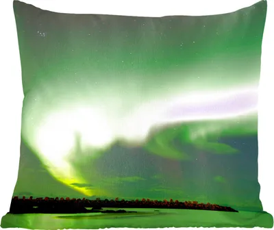 Produktbild von MuchoWow® Zierkissen Sofakissen Wohnzimmer Dekokissen 45x45 cm Nordlichter - Grün - Norwegen - Schlafpolster - Polster für das Sofa