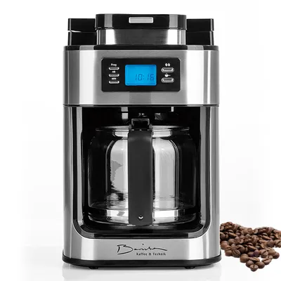 Produktbild von Barista 09925 Filterkaffeemaschine, Edelstahlgehäuse, Glaskanne, 10 Tassen, Zeitschaltuhr, Integriertes Mahlwerk