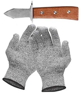 Austernmesser-Set mit schnittfesten Handschuhen, 3-teilig