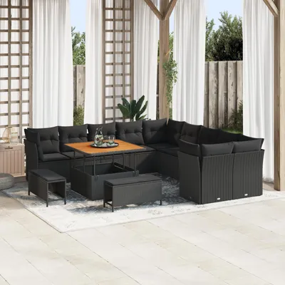 Image de vidaXL Ensemble de canapé de jardin avec coussins 13 pcs noir poly rotin