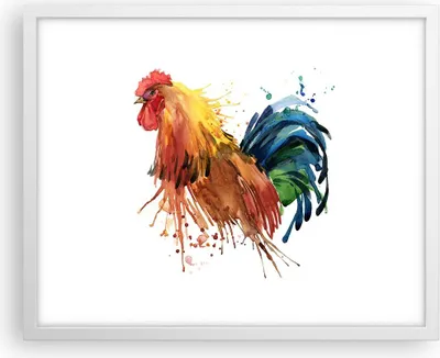 Produktbild von Gerahmtes Poster - Weißer Rahmen - Hahn Ilustration Tier Farben - 50x40 cm - Wand Bild - Wanddeko - Wandbilder - Wandposter - Bilderrahmen - Bilder - Kunstdruck - Wandbild - P2WAA50x40-2842