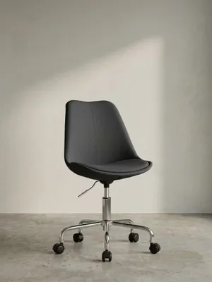 Produktbild von Schalenstuhl "Meschio" für Homeoffice, 360° Drehfunktion, max. 110 kg Belastung. Schwarz, Material: Stoff, 65x65x94 cm | Kadima Design