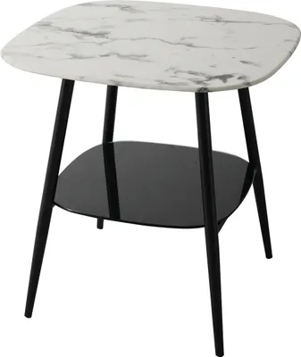 Produktbild von Möbilia Couchtisch quadratisch | 1 Ablageboden | Glasplatte in Marmoroptik weiß | Gestell Metall schwarz | B 55 x T 55 x H 55 cm | 28020010 | Serie COUCHTISCH
