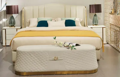 Produktbild von Bett Polsterbett Luxus Schlafzimmer Design Betten Textil Leder Bettgestell Neu