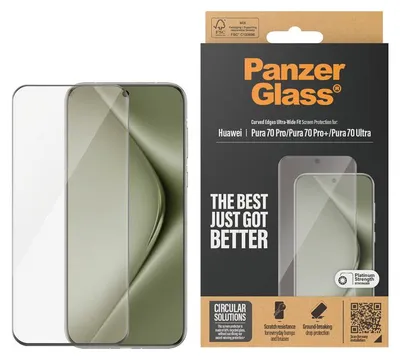 Zdjęcie produktu dla PanzerGlass ® Screen Protector Huawei Pura 70 Pro| Pro+ | Ultra | Ultra-Wide Fit, Huawei, Huawei - Pura 70 Ultra, Huawei - Pura 70 Pro+, Huawei - Pura 70 Pro, Aplikacja na sucho, Odporny na zadrapania, Odporny na wstrząsy, Przezroczysty, 1 szt.