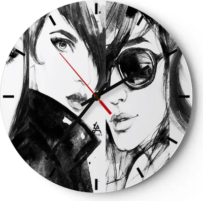 Produktbild von Wanduhr - Rund - Glasuhr - frau gesicht - 40x40cm - Schleichendes Uhrwerk - Lautlos - zum Aufhängen bereit - Dekoration Modern - Wanddekoration aus Glas - C3AR40x40-3804
