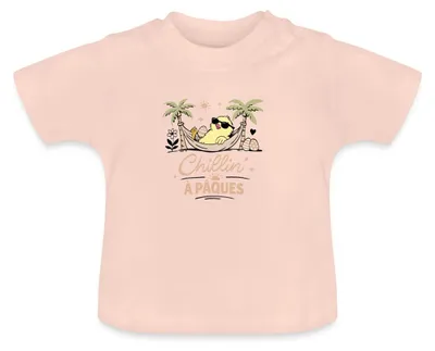 Produktbild von Spreadshirt Chillin' À Pâques Küken In Hängematte Ostern Baby Bio-T-Shirt mit Rundhals, 12-18 Monate, Kristallrosa