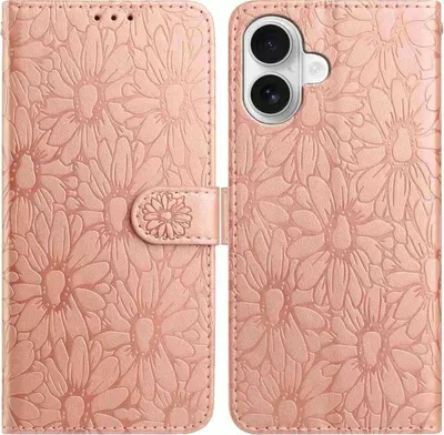 Produktbild von Mobigear Flowers iPhone 17 Hülle Klapphülle Geldbörse - Roségold
