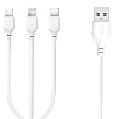 Image de Xo Câble de charge rapide 3 en 1 - Micro, type c et Lightning vers usb - 1m - couleur blanc