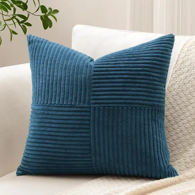 Productafbeelding van Kussensloop, corduroy, kruisstreepmotief, stofblauw, 50x50 cm, 1 stuk