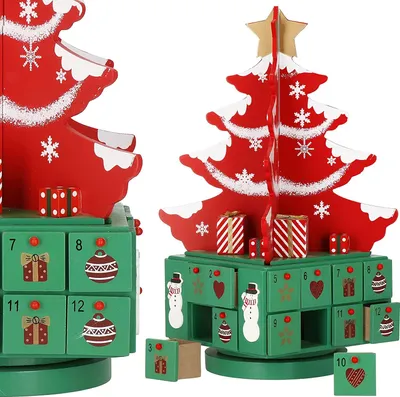 Produktbild von SPRINGOS Adventskalender zum Befüllen aus Holz Weihnachtsbaum mit 24 Schubladen
