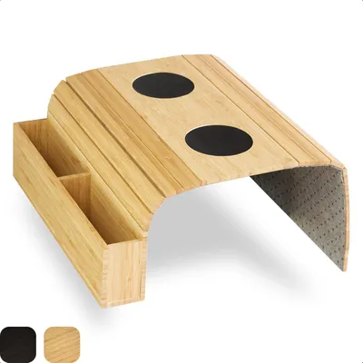 Produktbild von Armlehnen Tablett, Bambus, flexibel, mit Staufach und Getränkehalter, für Sofa
